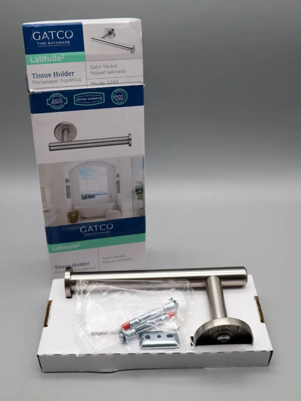 Gatco 4293 Latitude Toilet Tissue Paper Holder Satin Nickel Modern Contemporary